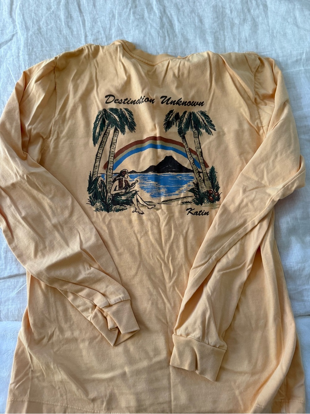 Katin Peach Long-Sleeve 'Destination Unknown' Graphic Tee, Size Small